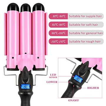 3 Barrel Curling Iron with LCD Display for Quick Styling