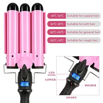 3 Barrel Curling Iron with LCD Display for Quick Styling