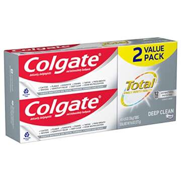 Colgate Total Toothpaste with Stannous Fluoride and Zinc, Multi Benefit Toothpaste with Sensitivity Relief and Cavity Protection, Deep Clean - 4.8 Ounce (Pack of 2)