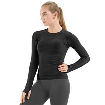 MathCat Seamless Workout Shirts for Women Long Sleeve Yoga Tops - Breathable Slim Fit