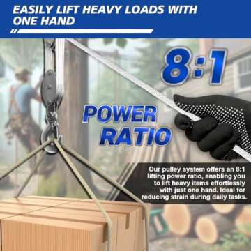 SALIFTFE Block and Tackle Pulley System, Upgraded 4-Wheel Rope Pulley Hoist, 8:1 Lifting Power, 2200...