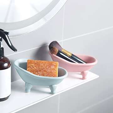 1 Piece 5.6" Colorful Ceramic Mini Clawfoot Bathtub Soap Dish Decortative Soap Dish Small Planter Makeup Organizer Container Hamster Bathtub(Orange)
