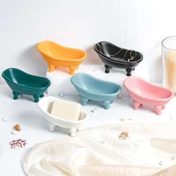 1 Piece 5.6" Colorful Ceramic Mini Clawfoot Bathtub Soap Dish Decortative Soap Dish Small Planter Makeup Organizer Container Hamster Bathtub(Orange)