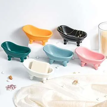 Colorful 5.6" Ceramic Mini Bathtub Soap Dish - Cute Decor