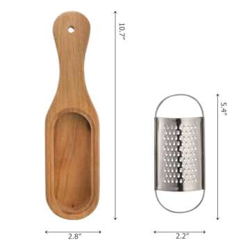 ZENFUN Cheese Grater, Stainless Steel Cheese Shredder with Wooden Handle, Acacia wood Container Chee...