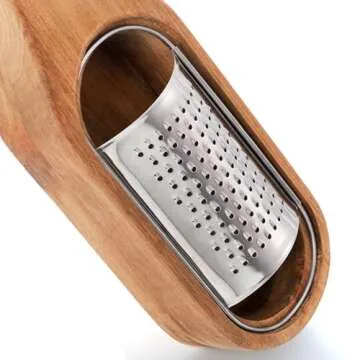 ZENFUN Cheese Grater, Stainless Steel Cheese Shredder with Wooden Handle, Acacia wood Container Cheese Grater, Handheld Kitchen Grater for Cheese, Lemon and Chocolate, Cheese Tool