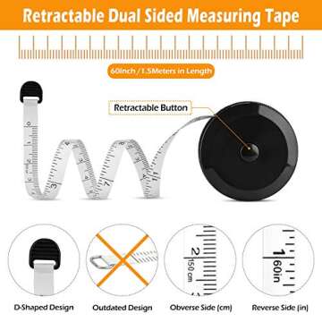 Measuring Tape for Body, Retractable Tape Measure, Measurements Tape 150cm/60 inch Double Sided Soft Tape Measure for Sewing Tailor and Fabric (Retractable Dual Sided White)