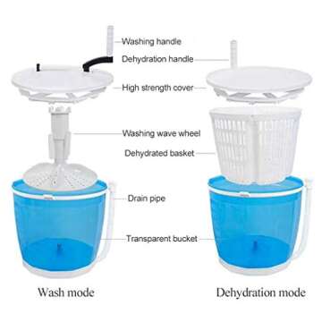 LPGY Portable Hand Cranked Manual Clothes Non-Electric Washing Machine and Spin Dryer, Blue