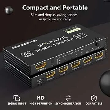 BolAAzuL 8K HDMI 2.1 Switch 120Hz 4K 5 in 1 Out, 8K@60Hz HDMI 2.1 Splitter Switcher Selector Box 5-Port with Remote 4K 120Hz 2K 144Hz, HDMI 5x1 HDR, 48Gbps, CEC, Dolby Vision, for Xbox Series X PS5