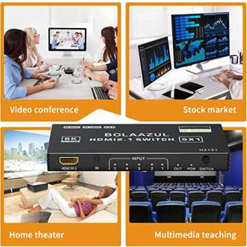 BolAAzuL 8K HDMI 2.1 Switch 120Hz 4K 5 in 1 Out, 8K@60Hz HDMI 2.1 Splitter Switcher Selector Box 5-Port with Remote 4K 120Hz 2K 144Hz, HDMI 5x1 HDR, 48Gbps, CEC, Dolby Vision, for Xbox Series X PS5