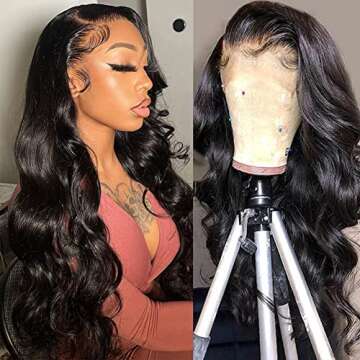 Lace Front Wigs Human Hair Body Wave 13x4 HD Lace Frontal Wigs Human Hair Pre Plucked With Baby Hair Bleached Knots 180% Density for Black Women Glueless Brazilian Virgin Human Hair Wigs (30 Inch)