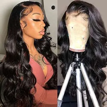 Lace Front Wigs Human Hair Body Wave 13x4 HD Lace Frontal Wigs Human Hair Pre Plucked With Baby Hair Bleached Knots 180% Density for Black Women Glueless Brazilian Virgin Human Hair Wigs (30 Inch)