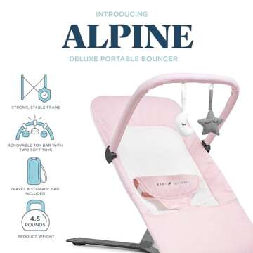 Baby Delight Alpine Deluxe Portable Bouncer | Infant | 0 – 6 Months | Peony Pink