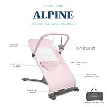Baby Delight Alpine Deluxe Portable Bouncer | Infant | 0 – 6 Months | Peony Pink