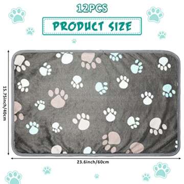 Tegeme 12 Pieces Pet Blanket Soft Fleece Dog Fluffy Doggie Warm Felt Throw Spring Cute Paw Print Pup...