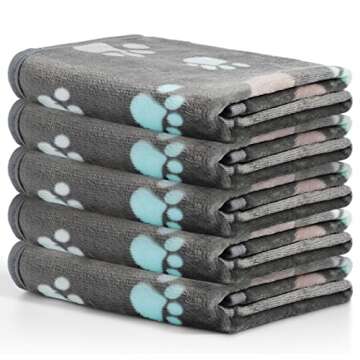 Tegeme 12 Pieces Pet Blanket Soft Fleece Dog Fluffy Doggie Warm Felt Throw Spring Cute Paw Print Puppy Kitten Sleep Mat Bed Covers for Cat(23 x 16 Inch,Dark Gray)
