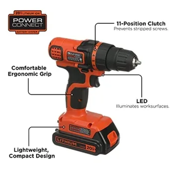 BLACK+DECKER 20V MAX Cordless Drill Lightweight Powerful LED