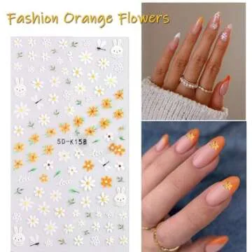 SpexArt Flower Nail Art Stickers - 5D Embossed Nail Decals, Spring Daisy Design, Self-Adhesive, White, Yellow, Colorful Flower Nail Stickers for Women's Nail Decoration