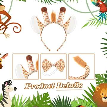 Cindeer 2 Sets Animal Costume Set Lion Tiger Zebra Giraffe Leopard Accessory Include Ears Headband Bow Tie Tail(Giraffe and Zebra Style)