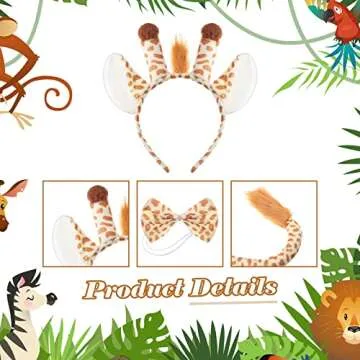 Cindeer 2 Sets Animal Costume Set Lion Tiger Zebra Giraffe Leopard Accessory Include Ears Headband Bow Tie Tail(Giraffe and Zebra Style)