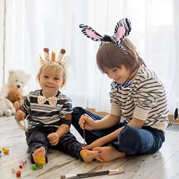 Cindeer 2 Sets Animal Costume Set Lion Tiger Zebra Giraffe Leopard Accessory Include Ears Headband Bow Tie Tail(Giraffe and Zebra Style)