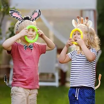 Cindeer 2 Sets Animal Costume Set Lion Tiger Zebra Giraffe Leopard Accessory Include Ears Headband Bow Tie Tail(Giraffe and Zebra Style)