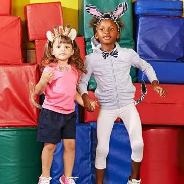 Cindeer 2 Sets Animal Costume Set Lion Tiger Zebra Giraffe Leopard Accessory Include Ears Headband Bow Tie Tail(Giraffe and Zebra Style)