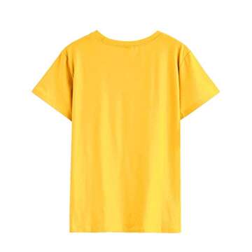 Nlife Women Positive Vibes Letter Victory Sign Short Sleeve Casual Tee Shirts A-Yellow