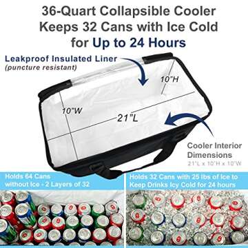Picnic at Ascot Travel Cooler with Wheels- 64 Can Capacity- Collapsible Leakproof Cooler- Designed & Quality Approved in the USA