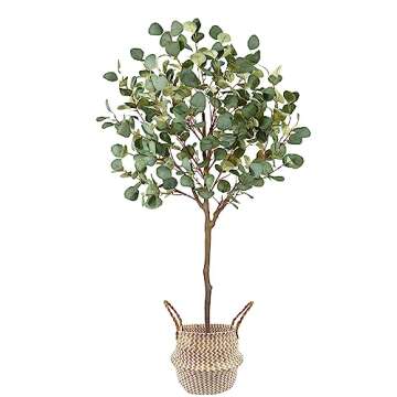 Warmplants Artificial Eucalyptus Tree, 5ft Tall Fake Eucalyptus Plant with Basket, Green Silver Doll...