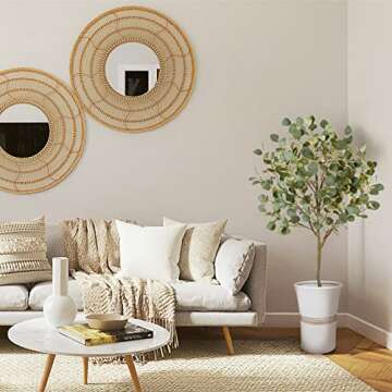 Warmplants Artificial Eucalyptus Tree, 5ft Tall Fake Eucalyptus Plant with Basket, Green Silver Dollars Silk Leaves Faux Tree for Home Office Livingroom Floor Decor Indoor