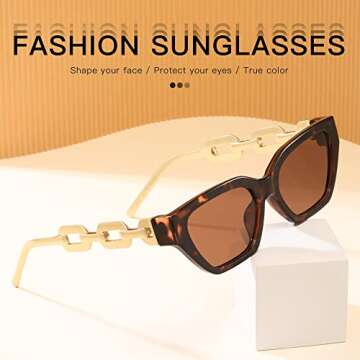 MASDUN Square Sunglasses for Women Men trendy Trendy Sunnies Black White Drive Fashion UV Protection (Flower Color/Brown)