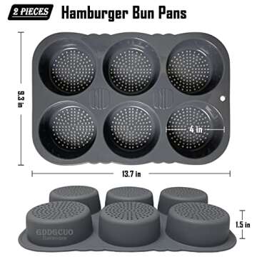 GDDGCUO Hamburger Bun Pan, 4 Inch Silicone Hamburger Bun Mold, 6 Cup Big Baking Pan for Homemade Hamburger Buns, Dishwasher Safe