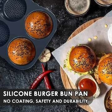 GDDGCUO Hamburger Bun Pan, 4 Inch Silicone Hamburger Bun Mold, 6 Cup Big Baking Pan for Homemade Hamburger Buns, Dishwasher Safe