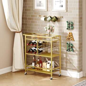 MAHANCRIS 3-Tier Bar Cart with Wheels and Wine Rack