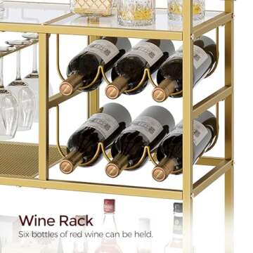 MAHANCRIS 3-Tier Bar Cart with Wheels and Wine Rack