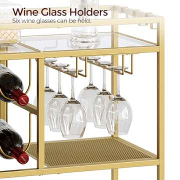 MAHANCRIS 3-Tier Bar Cart with Wheels and Wine Rack