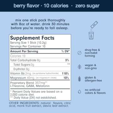 Som Sleep, Restful Calm Sleep Powder Drink Mix w/Melatonin, Magnesium, Vitamin B6, L-Theanine & GABA...