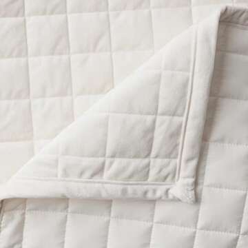 Tribeca Living Velvet Queen Quilt Set, Three-Piece Box Stitch Bedding, Includes Oversized Quilt & Two Shams, 260GSM Super Soft Velvet, White