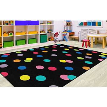 Flagship Carpets Schoolgirl Style Just Teach Rainbow Polka Dots Classroom Area Rug for Indoor Classr...