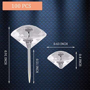 100Pcs Clear Push Pins for Cork Board, Decorative Thumb Tacks for Wall Hangings, Transparent Diamond...