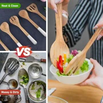 INTAJ Premium Teak Wooden Spoons for Cooking – 5-Piece Kitchen Utensils Set, Durable & Nonstick Safe, Eco-Friendly,Ergonomic Stir, Mix, Scrape & Serve – Ideal for Nonstick,Cast Iron & Ceramic Cookware