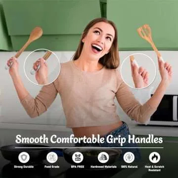 INTAJ Premium Teak Wooden Spoons for Cooking – 5-Piece Kitchen Utensils Set, Durable & Nonstick Safe, Eco-Friendly,Ergonomic Stir, Mix, Scrape & Serve – Ideal for Nonstick,Cast Iron & Ceramic Cookware