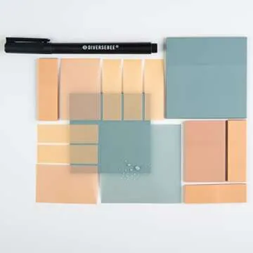 DiverseBee Transparent Sticky Notes (Includes Quick Dry Pen), Cute Clear Sticky Tabs, Translucent Page Flags Book Markers Stickers, Planner Accessories Bible Journaling Study Office Supplies (Candy)