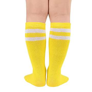 American Trends Kids Soccer Socks Knee High Socks for Toddler Boys Girls Youth School Uniform Stripes Cotton Sport Long Tube Sock Yellow White