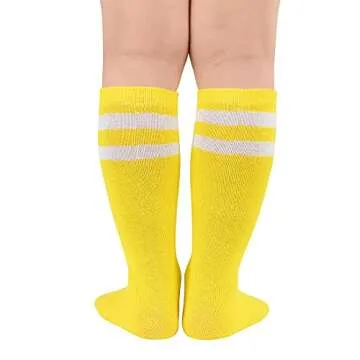 American Trends Kids Soccer Socks Knee High Socks for Toddler Boys Girls Youth School Uniform Stripes Cotton Sport Long Tube Sock Yellow White