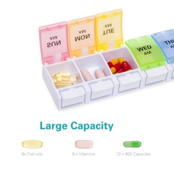 Sukuos AM PM Weekly Pill Organizer Large 7-Day Detachable Box