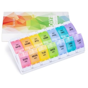 Sukuos AM PM Weekly Pill Organizer Large 7-Day Detachable Box
