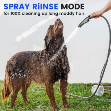 WaterSong Dog Shower Attachment, 4 Modes Pet Washing Shower Attachment with 118'' Hose & Rubber Cleaning Bath Soft Brush, Dog Sprayer Shower Head for Dogs or Cats with Long and Short Hair, Dark Grey