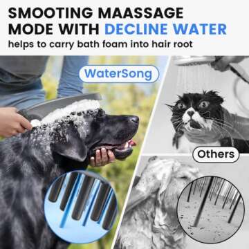 WaterSong Dog Shower Attachment, 4 Modes Pet Washing Shower Attachment with 118'' Hose & Rubber Cleaning Bath Soft Brush, Dog Sprayer Shower Head for Dogs or Cats with Long and Short Hair, Dark Grey